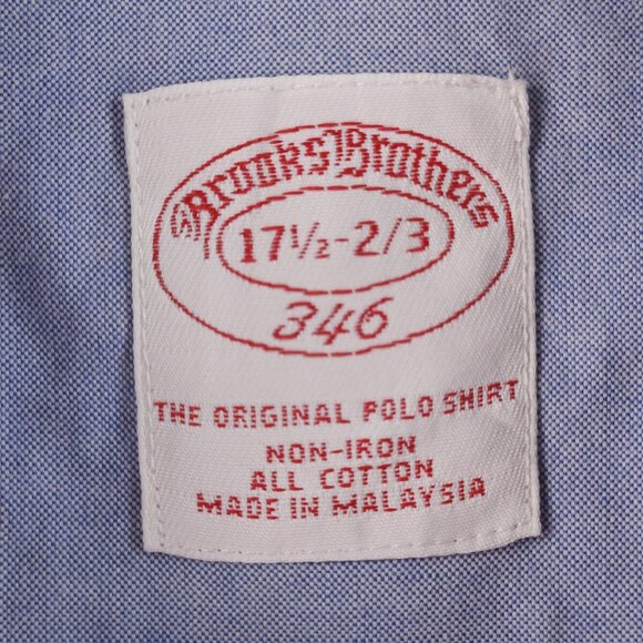 Brooks Brothers Button-Down 17.5 2/3 Regular Cotton Non-Iron Blue Long Sleeve - Picture 9 of 15